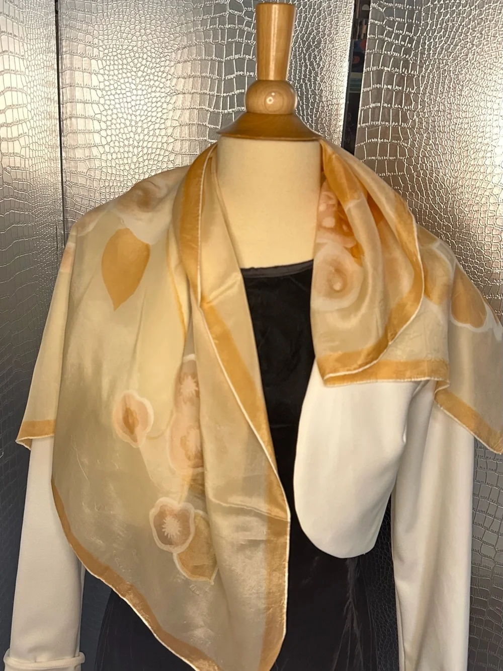 Women's Floral Sheer Scarf in Peach and Beige